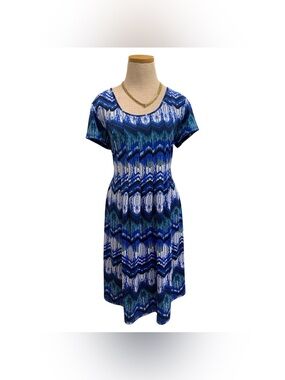 NY Collection Blue & White Chevron Midi Dress Size M